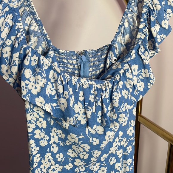 Reformation | Blue Bondi Ruffled Floral-print Crepe De Chine Midi Dress - Picture 7 of 12